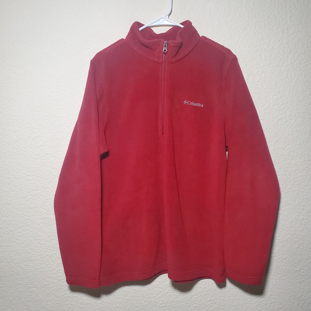 Columbia Red Pull Over Quarter Zip Fleece Warm Mens Sweatshirt Medium Outdoor